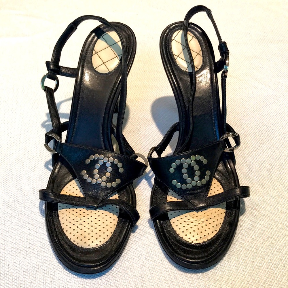 Chanel sandals, Black leather